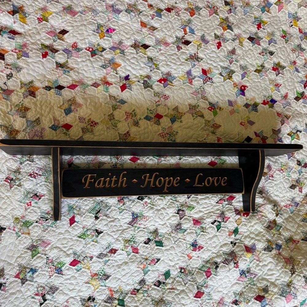 Black Engraved Faith Hope Love Wood Floating Wall Shelf 36